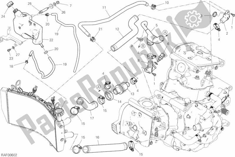 All parts for the Cooling System of the Ducati Supersport S Brasil 937 2019